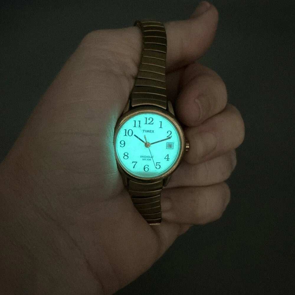 Timex Indiglo Womens Watch 25mm Gold Tone Date Easy Reader Expansion New Battery